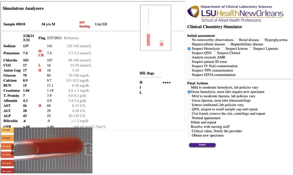 Prototype simulator for clinical chemistry curriculum