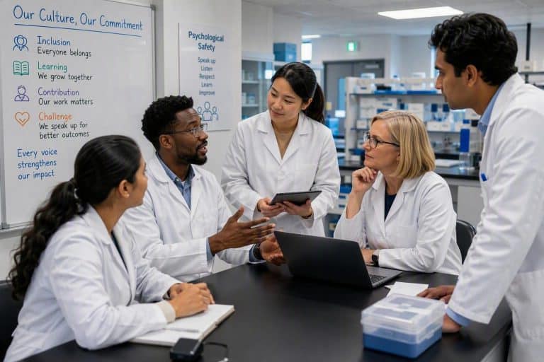 A group of medical laboratorians sitting around a table